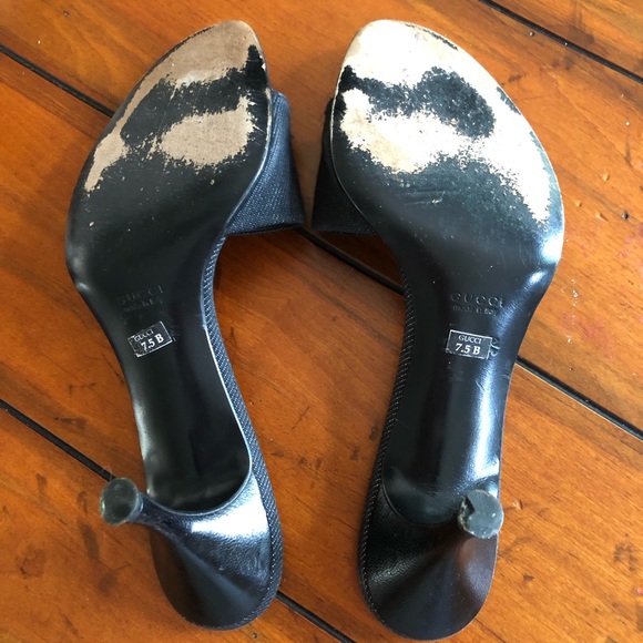 Gucci Kitten Heel Slide Sandal Denim 3” Gold Logo - Picture 4 of 8